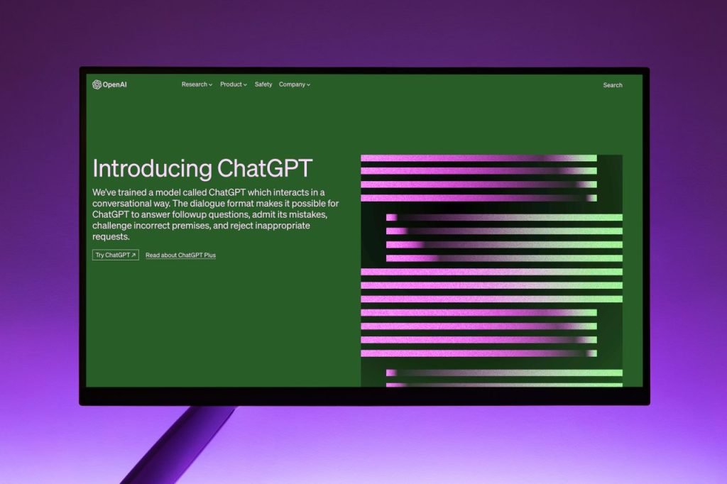 A sleek digital display showcasing ChatGPTs introduction with vibrant colors.